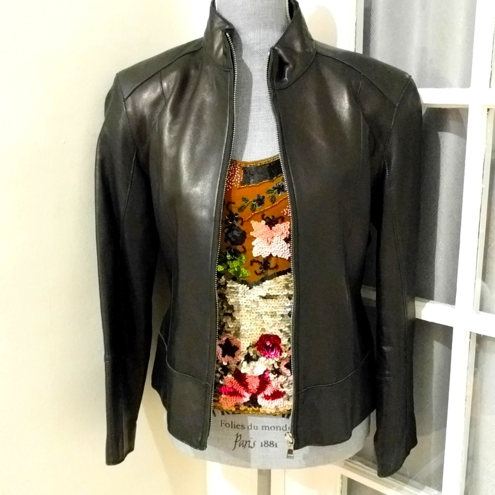 ANDREW MARC jacket / black leather jacket